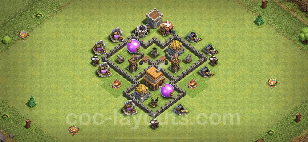 Full Upgrade TH4 Base Plan with Link, Copy Town Hall 4 Max Levels Design 2020, #54