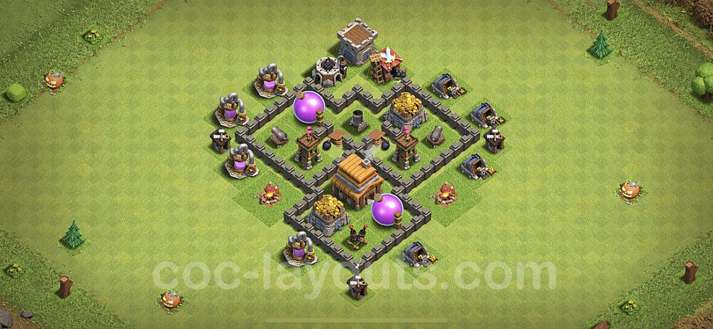 Full Upgrade TH4 Base Plan with Link, Hybrid, Copy Town Hall 4 Max Levels Design, #54