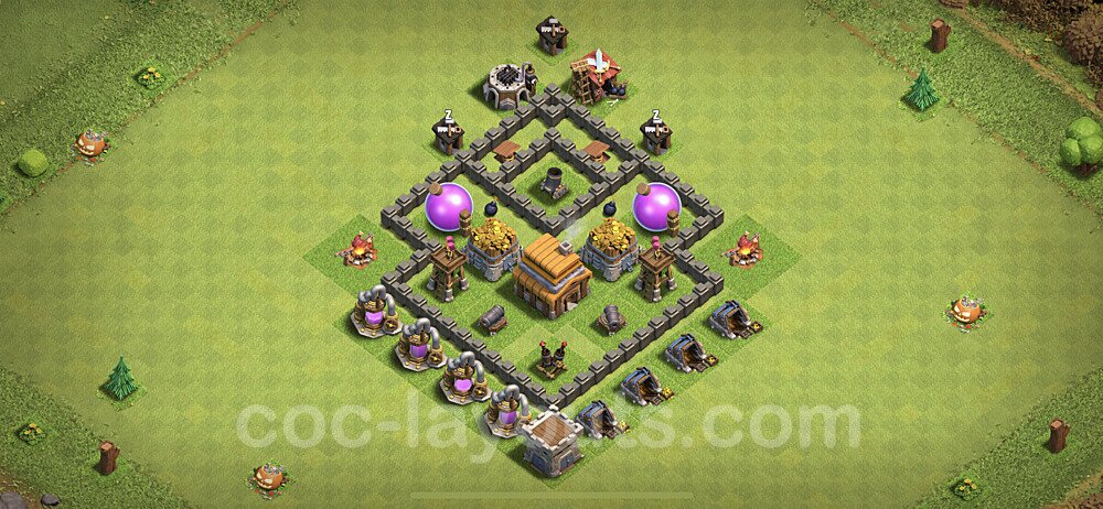 Full Upgrade TH4 Base Plan with Link, Copy Town Hall 4 Max Levels Design 2020, #55