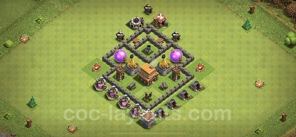 Full Upgrade TH4 Base Plan with Link, Hybrid, Copy Town Hall 4 Max Levels Design, #55