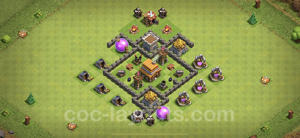 TH4 Anti 3 Stars Base Plan with Link, Copy Town Hall 4 Base Design 2020, #56
