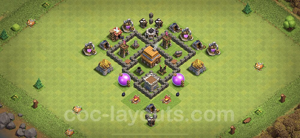 TH4 Trophy Base Plan with Link, Anti Everything, Copy Town Hall 4 Base Design, #57