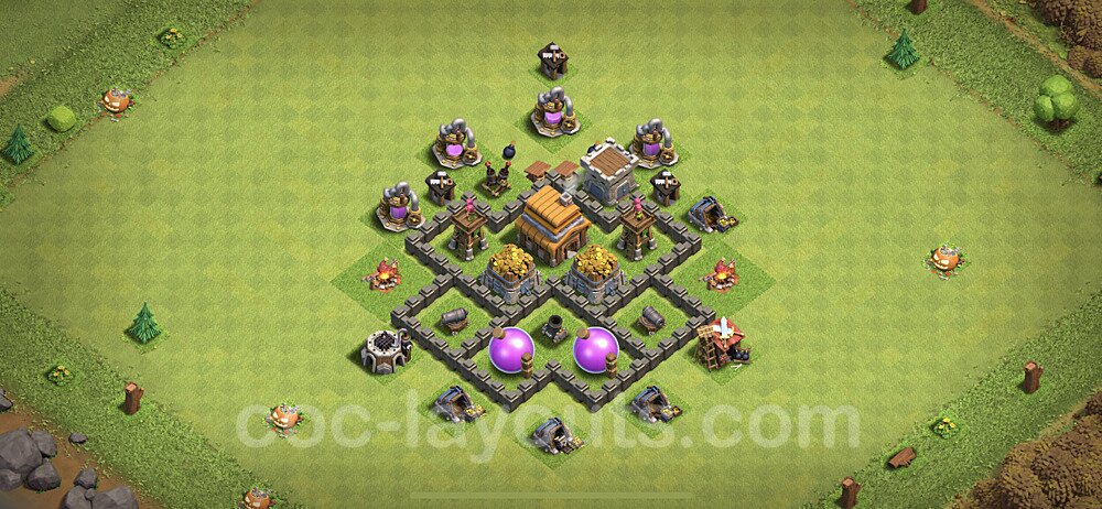 TH4 Trophy Base Plan with Link, Hybrid, Copy Town Hall 4 Base Design, #58