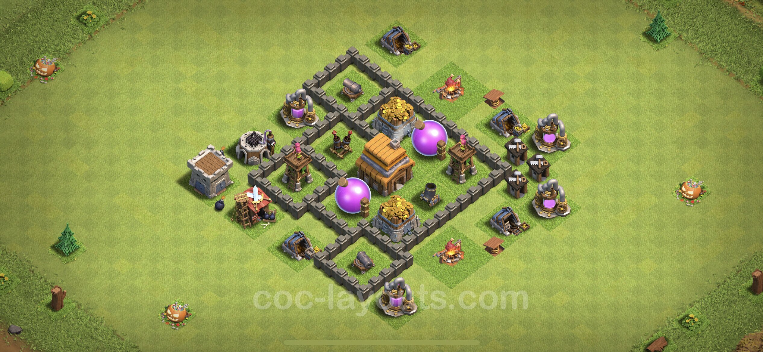 Farming Base TH4 with Link, Hybrid - plan / layout / design - Clash of Clan...