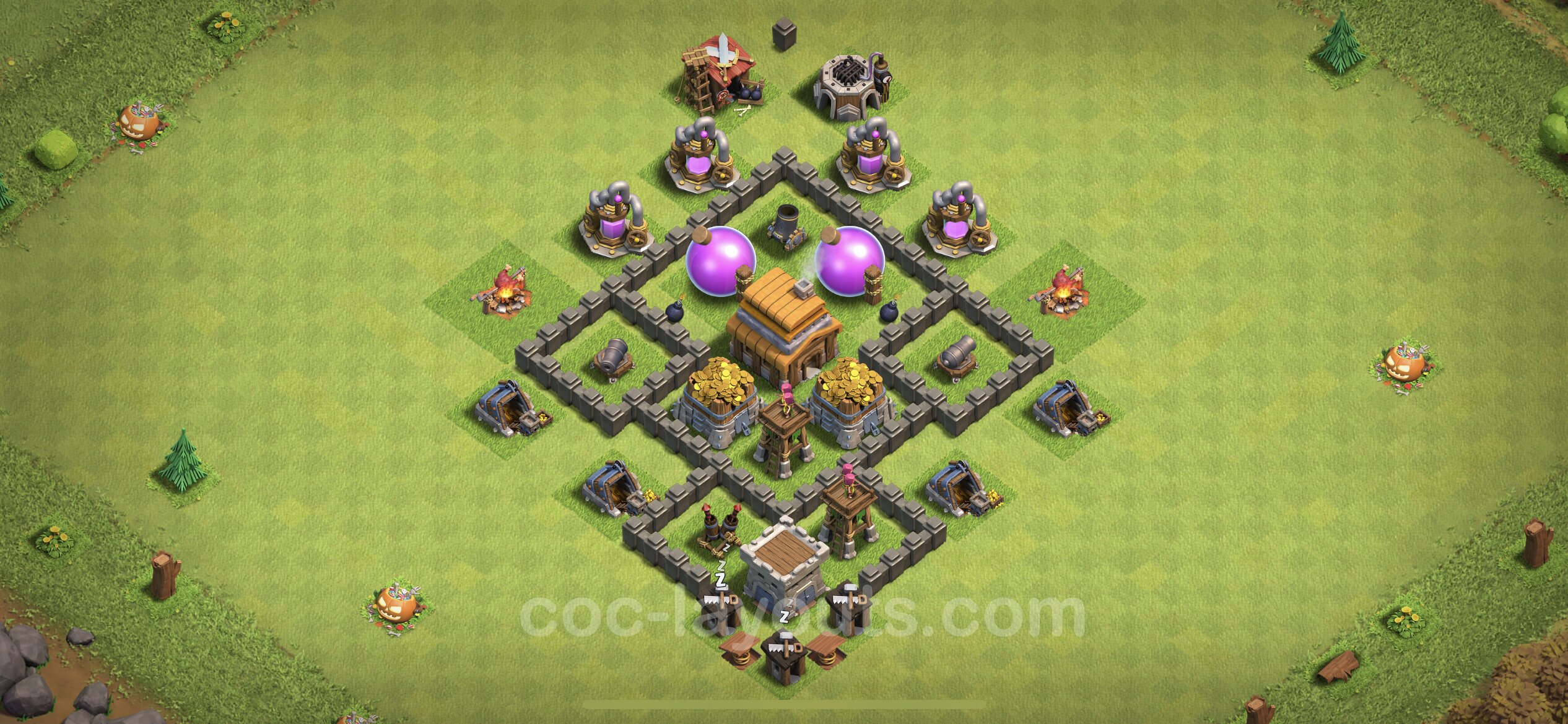 Farming Base TH4 Max Levels with Link, Hybrid, Anti Everything - plan / lay...