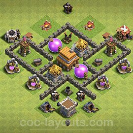 Base plan TH4 Max Levels with Link, Anti Everything for Farming, #104