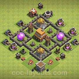 Base plan TH4 Max Levels with Link, Hybrid for Farming 2022, #105