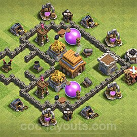 Base plan TH4 Max Levels with Link, Hybrid for Farming 2022, #107