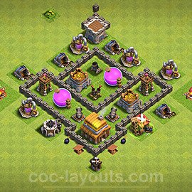 Base plan TH4 Max Levels with Link, Anti 3 Stars, Anti Air for Farming 2024, #109