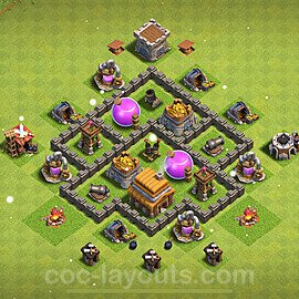 Base plan TH4 Max Levels with Link, Anti Air for Farming 2022, #110
