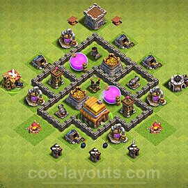 Diseño de aldea para farming - Copiar, Anti Aire Ayuntamiento 4 al Maximo - Full COC TH4 Perfecta Distribucion 2024 + Enlace - #110