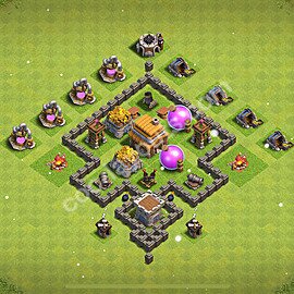 Diseño de aldea para farming Ayuntamiento 4 Copiar, Anti Todo, Híbrido - COC TH4 Perfecta Distribucion 2025 + Enlace - #113