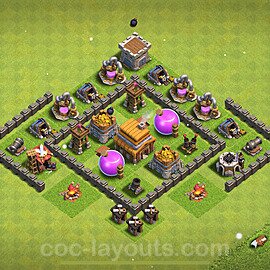 Base plan TH4 (design / layout) with Link, Anti 3 Stars, Hybrid for Farming 2024, #114