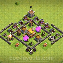 Base plan TH4 (design / layout) with Link, Anti 3 Stars, Hybrid for Farming 2024, #114