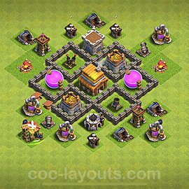 Base plan TH4 (design / layout) with Link, Anti Everything, Hybrid for Farming 2024, #116