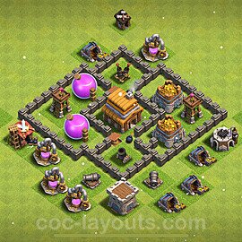 Base plan TH4 (design / layout) with Link, Anti 3 Stars, Hybrid for Farming 2024, #119