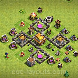 Base plan TH4 Max Levels with Link, Hybrid for Farming 2024, #121