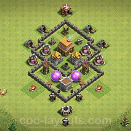 Base plan TH4 (design / layout) with Link, Hybrid, Anti Everything for Farming, #48