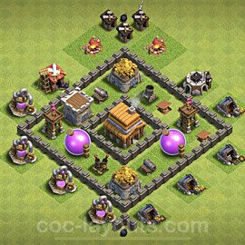 Base plan TH4 Max Levels with Link, Hybrid, Anti Everything for Farming, #98