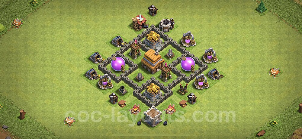 Base plan TH4 Max Levels with Link, Hybrid for Farming, #105