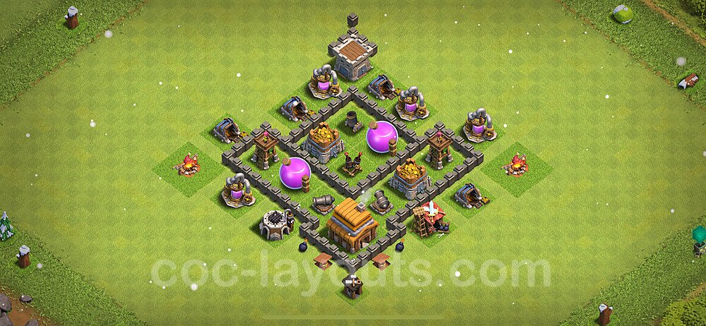 Base plan TH4 Max Levels with Link, Anti 3 Stars, Anti Air for Farming 2022, #109