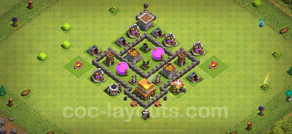 Base plan TH4 Max Levels with Link, Anti 3 Stars, Anti Air for Farming 2024, #109