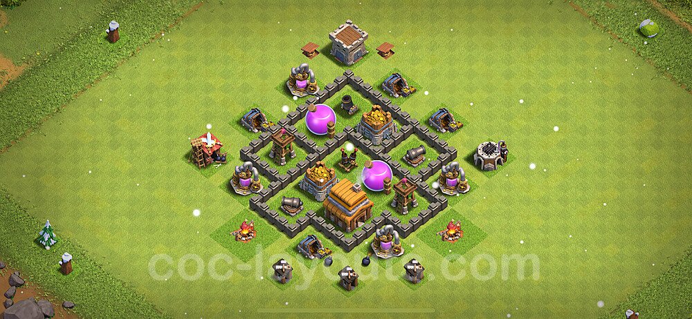 Base plan TH4 Max Levels with Link, Anti Air for Farming 2022, #110