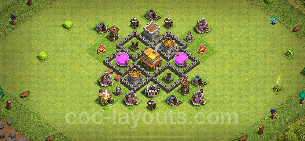 Base plan TH4 (design / layout) with Link, Anti Everything, Hybrid for Farming 2024, #116