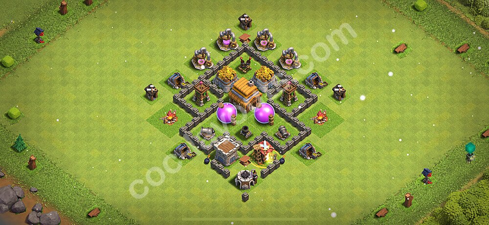 Municipio livello 4 Base + Link, Ibrido - Miglior Disposizione villaggio per Farming COC 2025 TH4 - #123