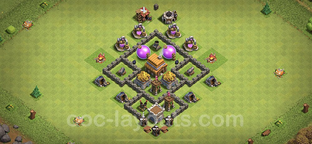 Base plan TH4 Max Levels with Link, Hybrid, Anti Everything for Farming, #49