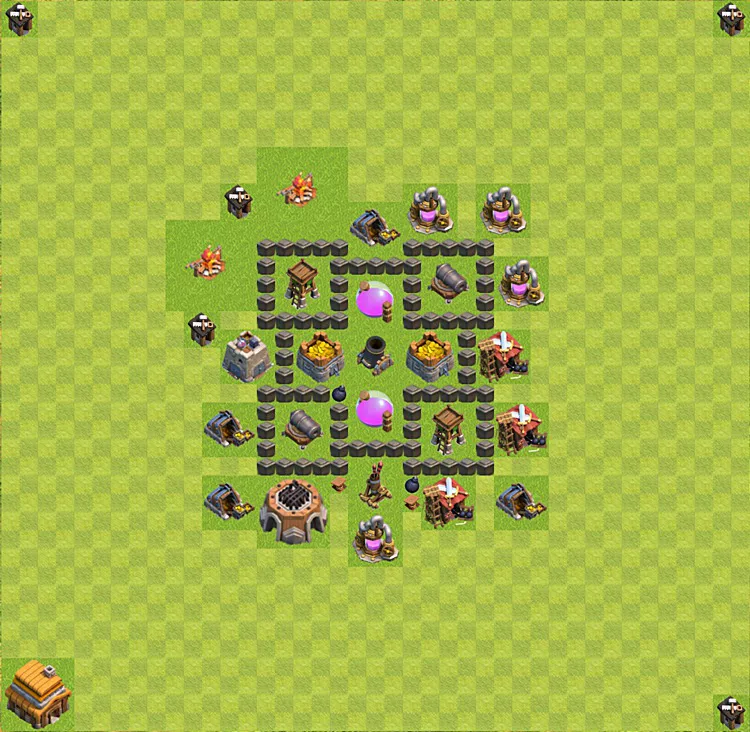 Clash Of Clans Base Plan Layout For Farming Town Hall Level 4