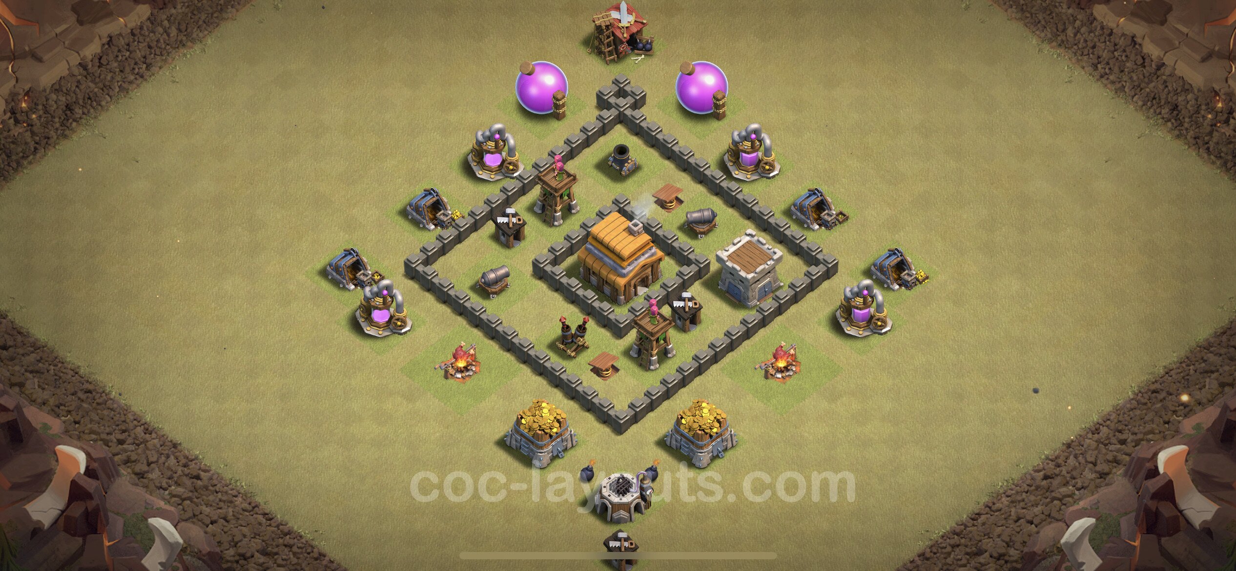 Best War Base TH4 with Link, Anti Air - Town Hall Level 4 CWL Base Copy -.....