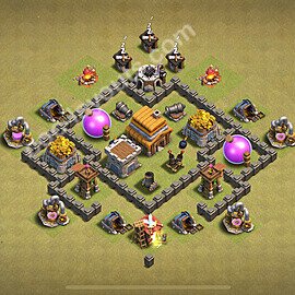 Diseño de aldea para Guerra Anti 2 Estrellas Ayuntamiento 4 Copiar, Híbrido - COC TH4 Perfecta Distribucion 2025 + Enlace - #14