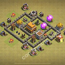 TH4 Anti 2 Stars CWL War Base Plan with Link, Anti Everything, Copy Town Hall 4 Design 2025, #17