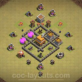 Municipio livello 4 Base di Guerra + Link, Anti tutto - Miglior Disposizione Villaggio COC 2024 TH4 - #18