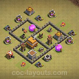 TH4 Max Levels CWL War Base Plan with Link, Anti Everything, Copy Town Hall 4 Design 2021, #19