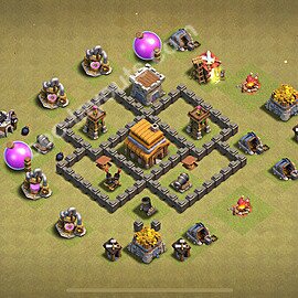TH4 Anti 2 Stars CWL War Base Plan with Link, Anti Air, Copy Town Hall 4 Design 2025, #24