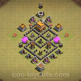 TH4 War Base Plan with Link, Anti Everything, Copy Town Hall 4 CWL Design 2024, #25