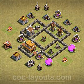 Die Clan War Base RH4 + Link, Anti Air 2024 - COC Rathaus Level 4 Kriegsbase (CK / CW) - #28