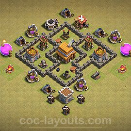 TH4 Anti 3 Stars CWL War Base Plan with Link, Anti Everything, Copy Town Hall 4 Design 2024, #29