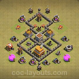 Die Anti 3 Sterne Clan War Base RH4 + Link 2024 - COC Rathaus Level 4 Kriegsbase (CK / CW) - #31