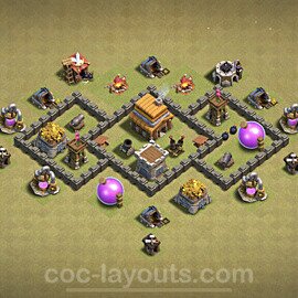 TH4 War Base Plan with Link, Anti 3 Stars, Anti Air, Copy Town Hall 4 CWL Design, #6