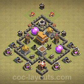 TH4 Anti 2 Stars CWL War Base Plan with Link, Hybrid, Copy Town Hall 4 Design, #9