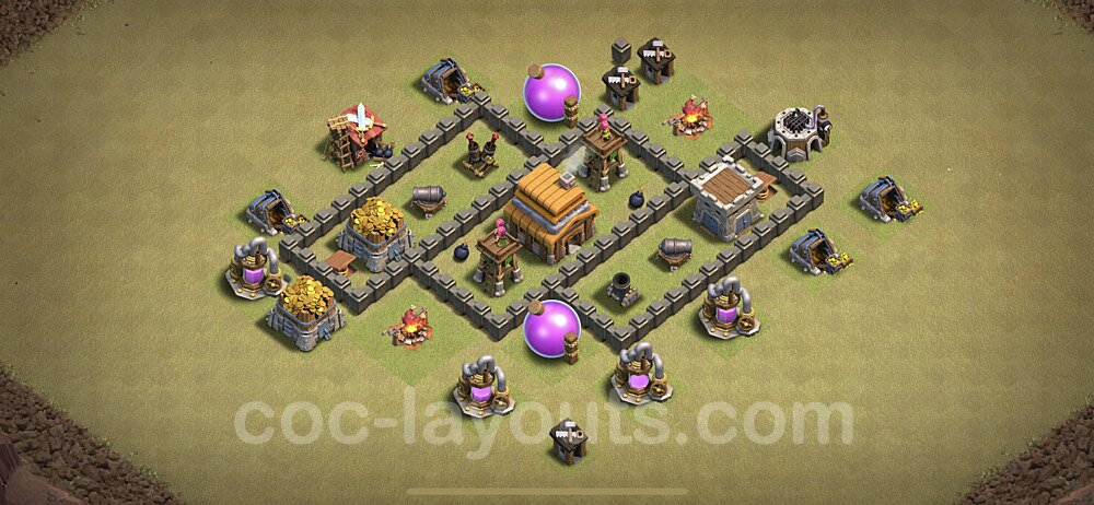 TH4 Max Levels CWL War Base Plan with Link, Anti Everything, Copy Town Hall 4 Design, #10