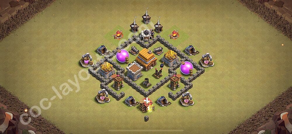 Ustawienie baza wojskowa TH4 z linkiem, Hybrydowy - Ratusz poziom 4 - COC 2025 - #14