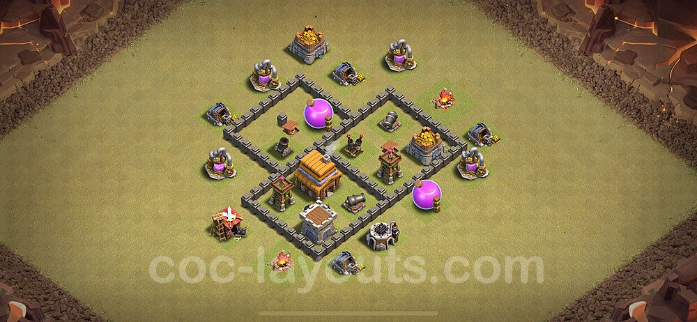 TH4 Max Levels CWL War Base Plan with Link, Anti Everything, Copy Town Hall 4 Design 2021, #19