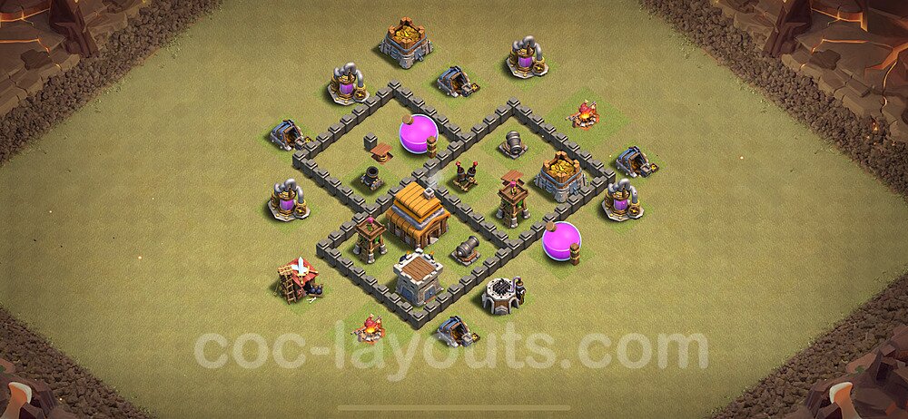 TH4 Max Levels CWL War Base Plan with Link, Anti Everything, Copy Town Hall 4 Design 2024, #19