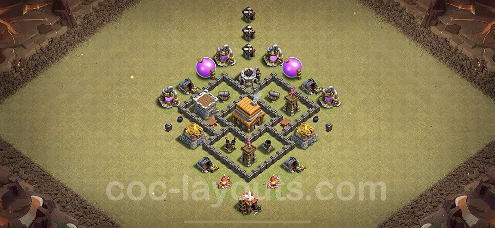 TH4 Max Levels CWL War Base Plan with Link, Anti Everything, Copy Town Hall 4 Design, #2