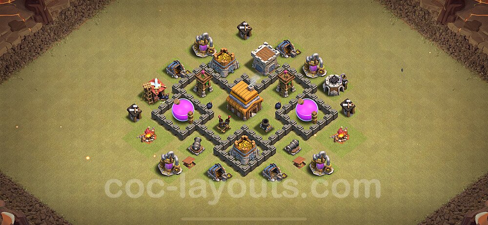 TH4 Anti 3 Stars CWL War Base Plan with Link, Hybrid, Copy Town Hall 4 Design 2024, #20