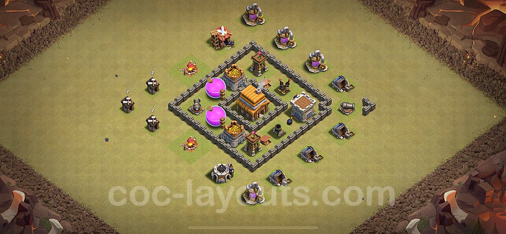 TH4 Anti 3 Stars CWL War Base Plan with Link, Hybrid, Copy Town Hall 4 Design 2024, #22